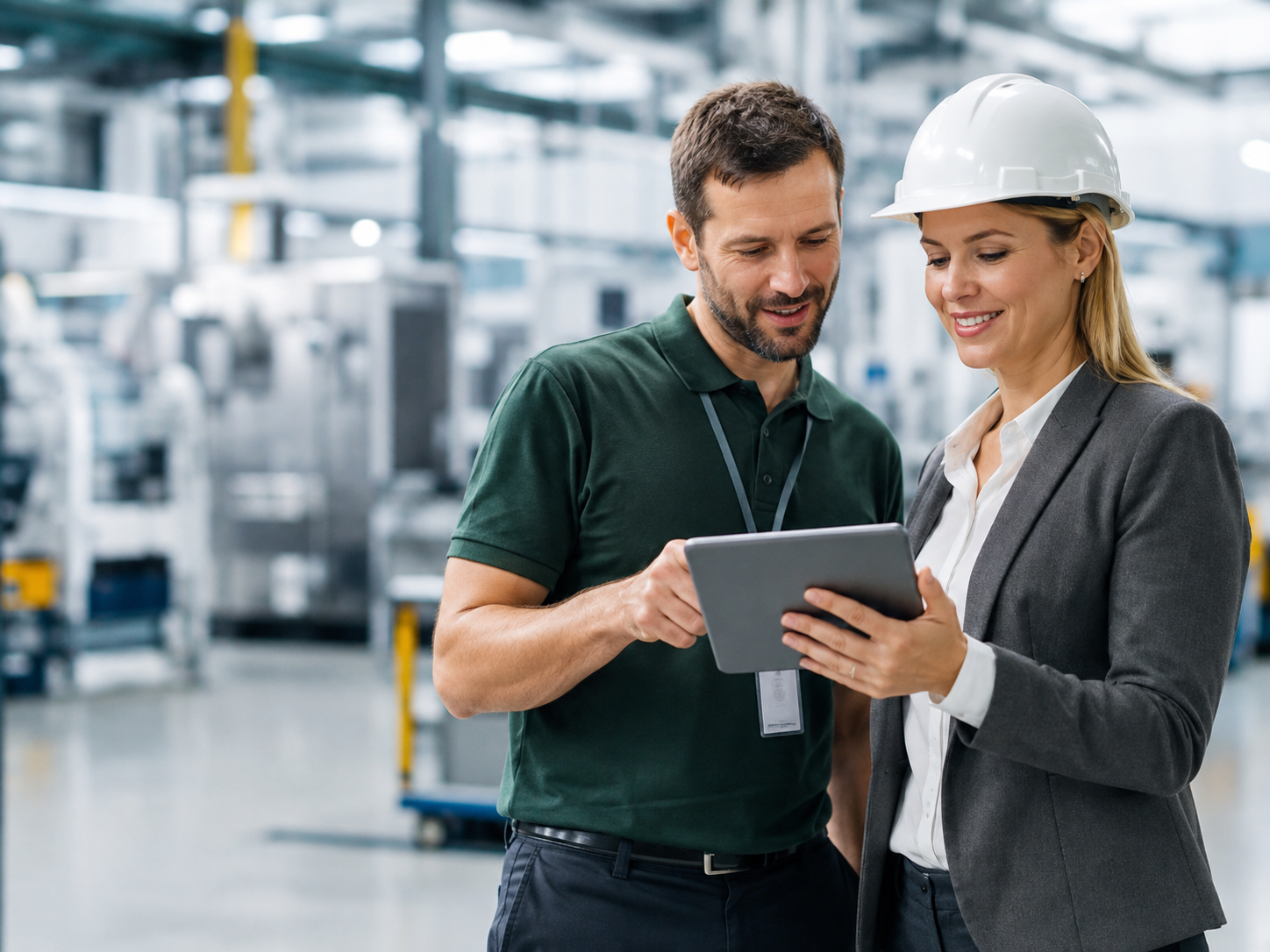 Fachkraft für Arbeitssicherheit in einer Produktionshalle